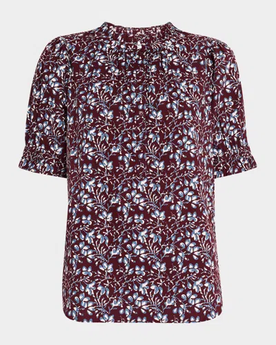 Apiece Apart Los Altos Floral-print Organic Cotton Top In Mira Floral Wine Tas