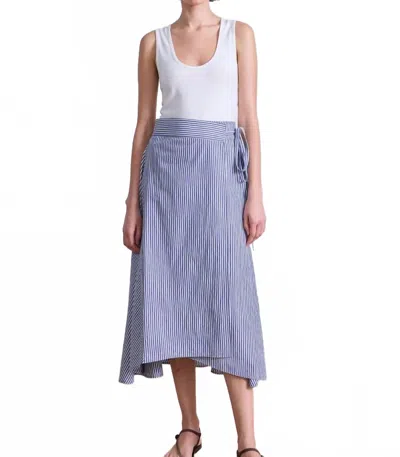 Apiece Apart Marsala Asymmetrical Skirt In Skinny Stripes Indigo/ Cream In Blue
