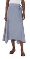 Apiece Apart Marsala Striped Organic Cotton Midi Skirt In Blue