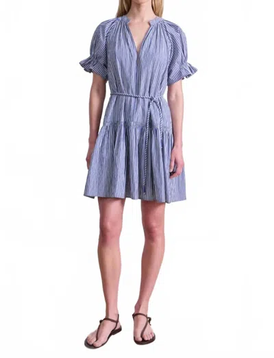 Apiece Apart Marza Mini Dress In Skinny Stripes Indigo + Cream In Blue