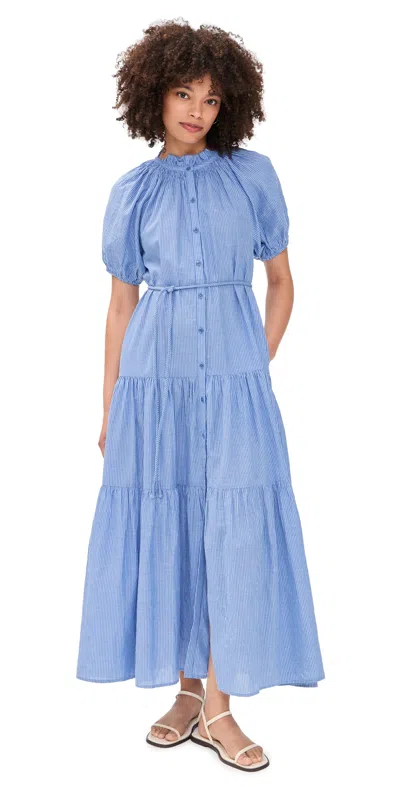 Apiece Apart Mazza Maxi Dress Microstripe Blue & Cream