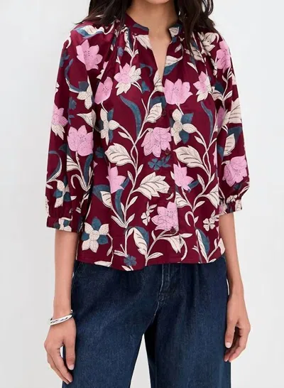 Apiece Apart Messina 3/4 Sleeves Top In Essa Floral Merlot In Multi