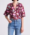 Apiece Apart Messina Button Down Top In Essa Floral Merlot In Pink
