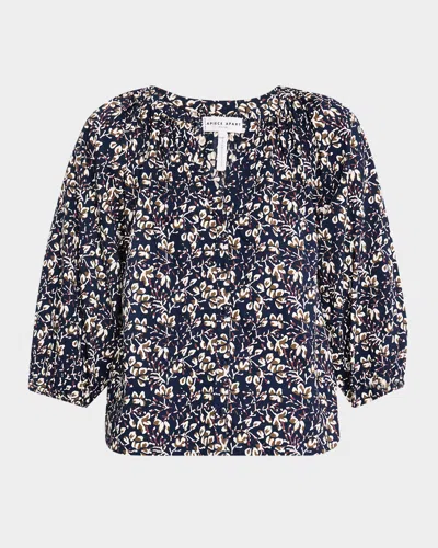 Apiece Apart Mitte Floral-print Organic Cotton Top In Mira Floral Navy
