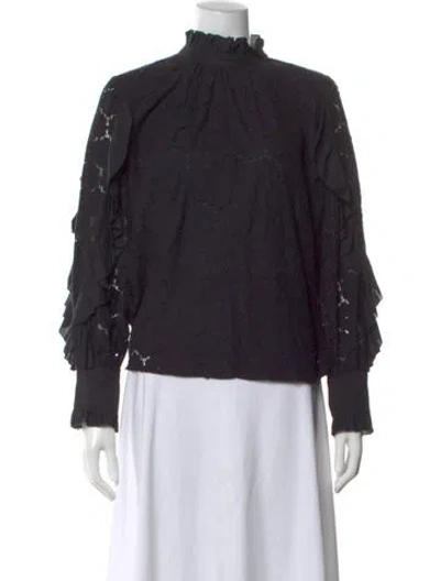 Pre-owned Apiece Apart Mock Neck Long Sleeve Blouse In Black