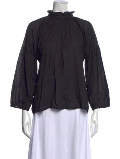 Pre-owned Apiece Apart Mock Neck Long Sleeve Blouse In Black