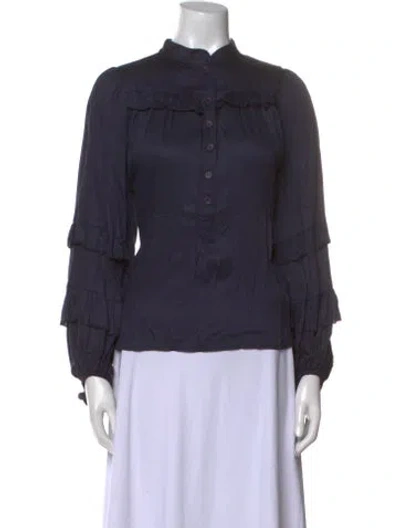 Pre-owned Apiece Apart Mock Neck Long Sleeve Blouse In Blue
