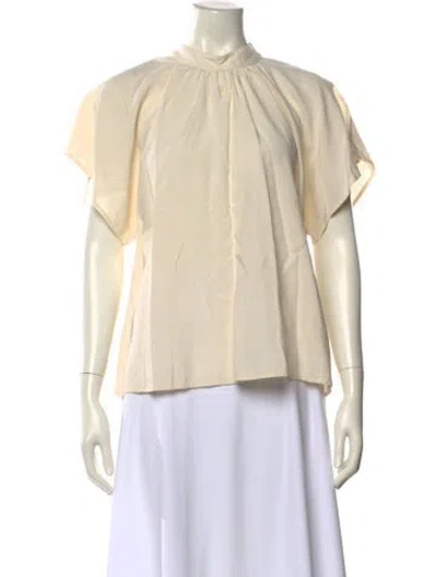 Pre-owned Apiece Apart Mock Neck Short Sleeve Blouse In Neutral