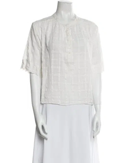 Pre-owned Apiece Apart Mock Neck Short Sleeve Blouse In Neutral