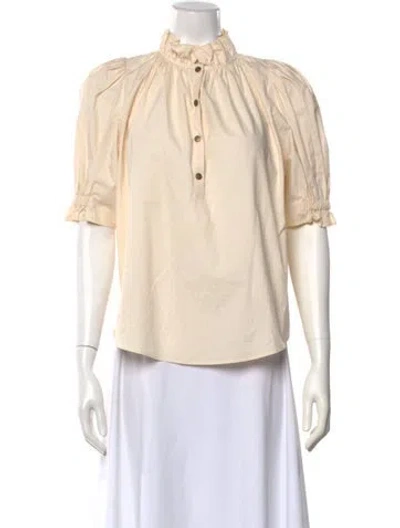 Pre-owned Apiece Apart Mock Neck Short Sleeve Blouse In Neutrals