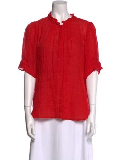 Pre-owned Apiece Apart Mock Neck Short Sleeve Blouse In Red