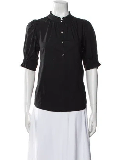 Pre-owned Apiece Apart Mock Neck Short Sleeve Button-up Top In Black