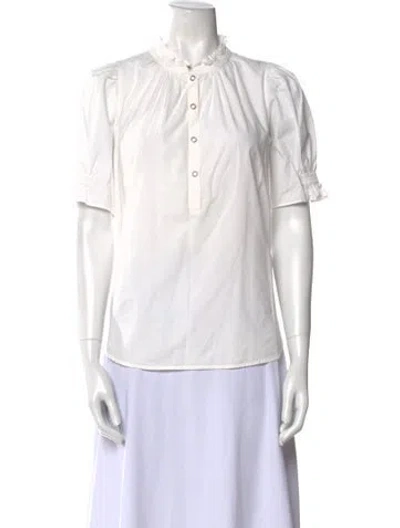 Pre-owned Apiece Apart Mock Neck Short Sleeve Button-up Top In White