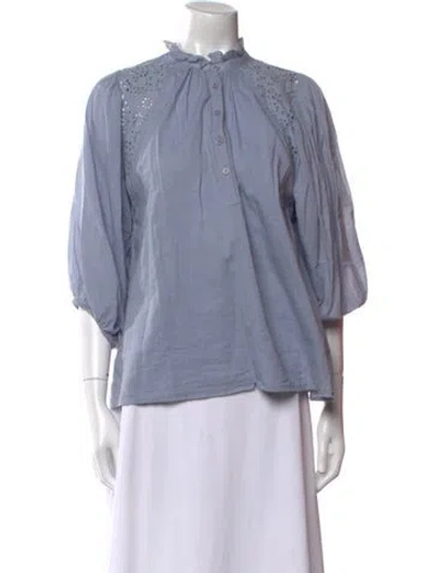 Pre-owned Apiece Apart Mock Neck Three-quarter Sleeve Blouse In Blue