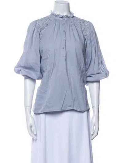 Pre-owned Apiece Apart Mock Neck Three-quarter Sleeve Blouse In Blue