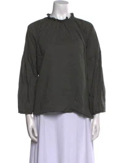 Pre-owned Apiece Apart Mock Neck Three-quarter Sleeve Blouse In Green