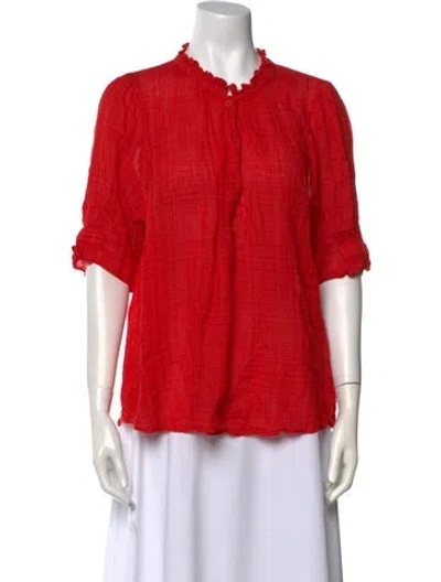 Pre-owned Apiece Apart Mock Neck Three-quarter Sleeve Blouse In Red
