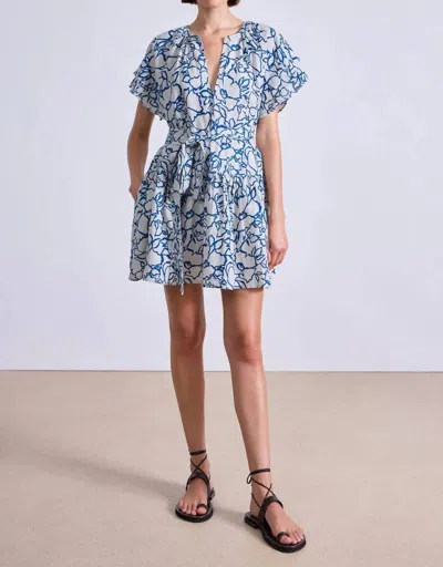 Apiece Apart Lace Floral Flax Morgan Mini Dress In Blue In Multi