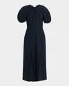 Apiece Apart Neli Blouson-sleeve Ruched Maxi Dress In Blue
