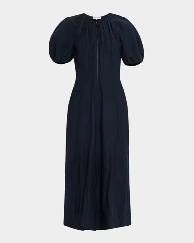 Apiece Apart Neli Blouson-sleeve Ruched Maxi Dress In Navy