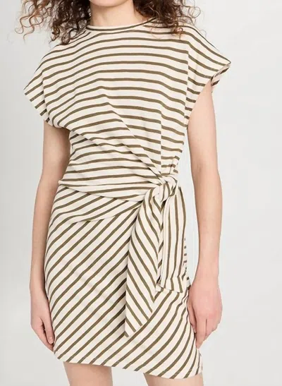Apiece Apart Nina Cinched Mini Dress Cream & Olive Stripe In Multi