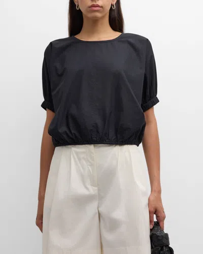 Apiece Apart Nora Puff-sleeve Cotton Poplin Crop Top In Black