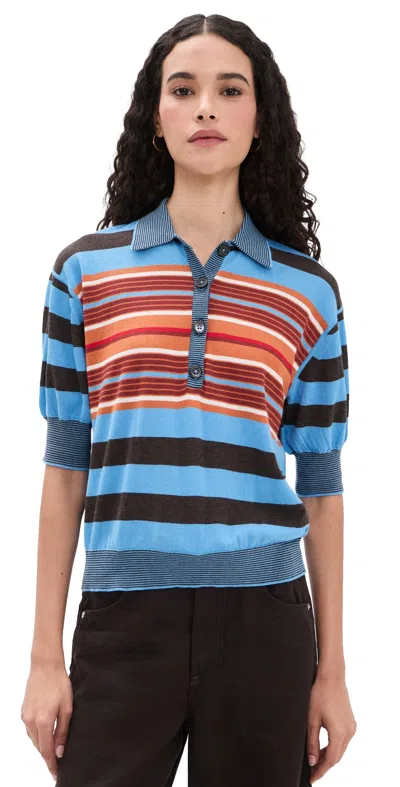 Apiece Apart Oda Polo Blue Multi Stripe