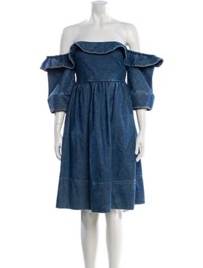 Pre-owned Apiece Apart Off-the-shoulder Knee-length Dress In Blue