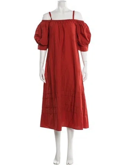 Pre-owned Apiece Apart Off-the-shoulder Midi Length Dress In Red