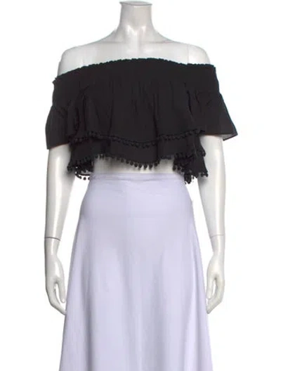 Pre-owned Apiece Apart Off-the-shoulder Short Sleeve Crop Top In Black