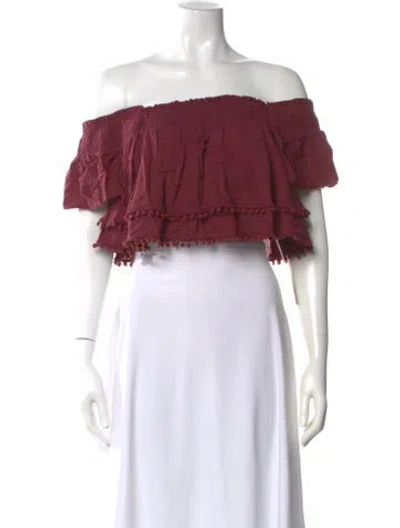 Pre-owned Apiece Apart Off-the-shoulder Short Sleeve Crop Top In Burgundy