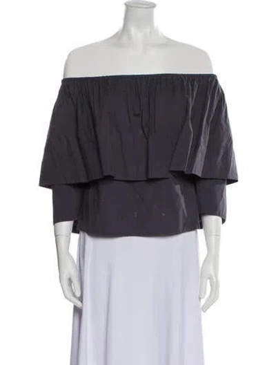 Pre-owned Apiece Apart Off-the-shoulder Three-quarter Sleeve Blouse In Blue