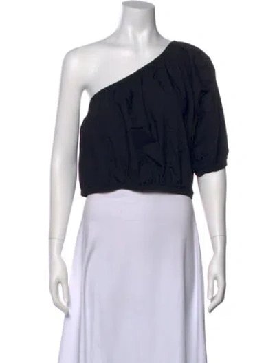 Pre-owned Apiece Apart One-shoulder Short Sleeve Crop Top In Black
