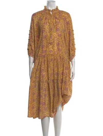 Pre-owned Apiece Apart Paisley Print Midi Length Dress In Yellow