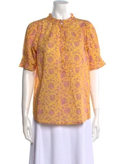 Pre-owned Apiece Apart Paisley Print Mock Neck Blouse In Yellow