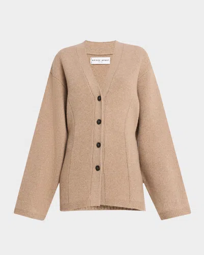 Apiece Apart Paris Merino Wool And Cashmere V-neck Button-front Cardigan In Walnut