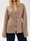 Apiece Apart Paris V Neck Button Front Cardigan In Walnut In Animal Print