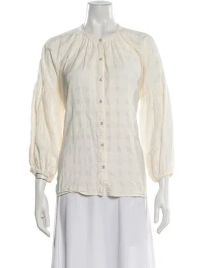 Pre-owned Apiece Apart Patterned Long Sleeve Blouse In White