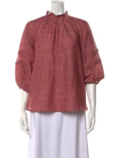 Pre-owned Apiece Apart Patterned Three-quarter Sleeve Blouse In Red