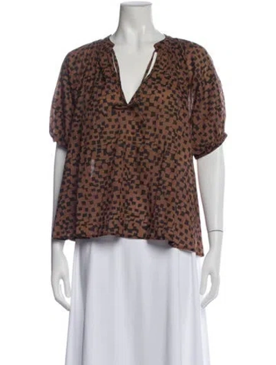 Pre-owned Apiece Apart Patterned V-neck Blouse In Neutral