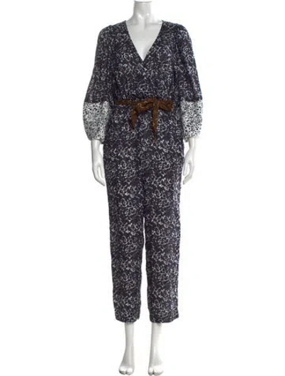 Pre-owned Apiece Apart Patterned V-neck Jumpsuit In Blue