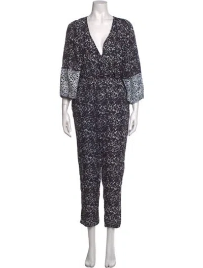 Pre-owned Apiece Apart Patterned V-neck Jumpsuit In Blue/brown/green