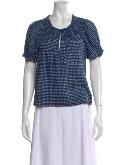 Pre-owned Apiece Apart Plaid Print Crew Neck Blouse In Blue