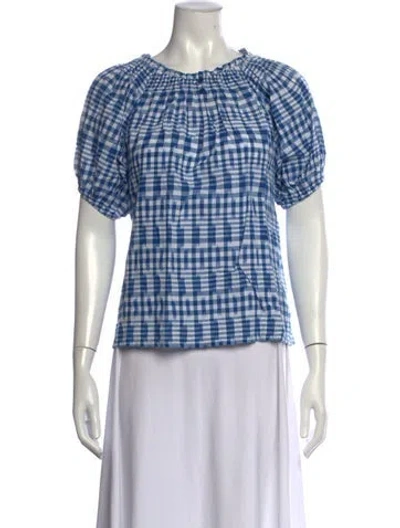 Pre-owned Apiece Apart Plaid Print Crew Neck Blouse In Blue