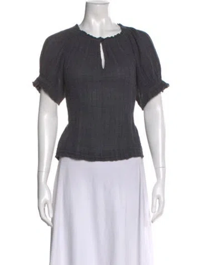 Pre-owned Apiece Apart Plaid Print Crew Neck Blouse In Gray