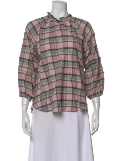 Pre-owned Apiece Apart Plaid Print Crew Neck Blouse In Multi