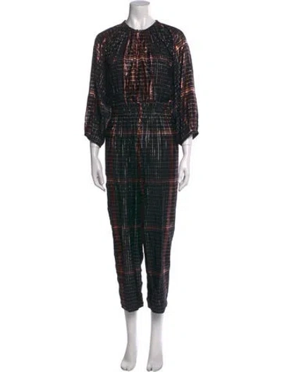 Pre-owned Apiece Apart Plaid Print Crew Neck Jumpsuit In Black