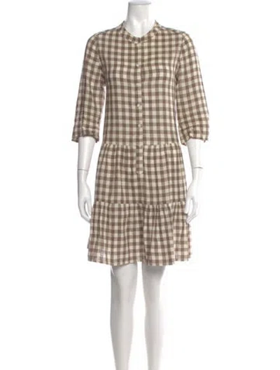 Pre-owned Apiece Apart Plaid Print Knee-length Dress In Brown
