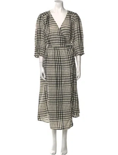Pre-owned Apiece Apart Plaid Print Long Dress In Neutral