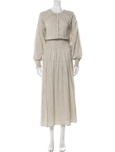 Pre-owned Apiece Apart Plaid Print Long Dress In Neutral